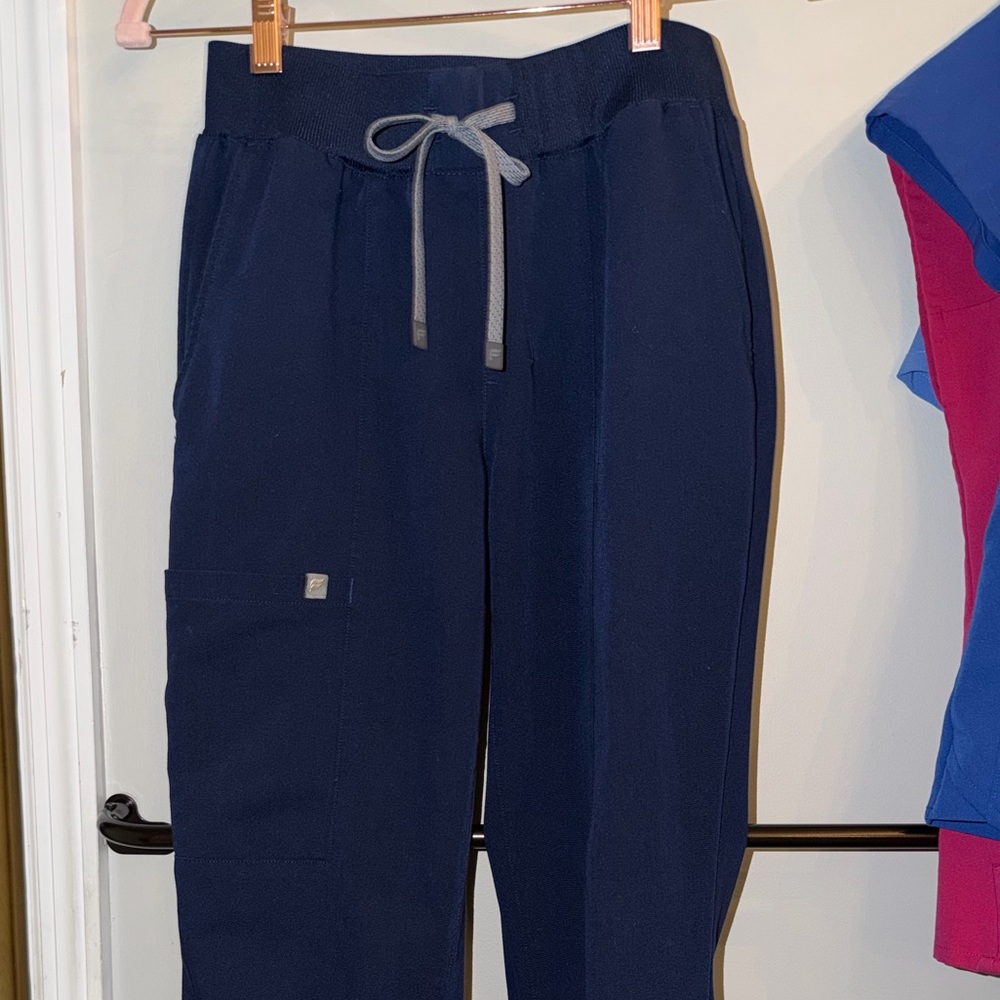 Fabletics Navy Straight Leg Pants with Gray Drawstring